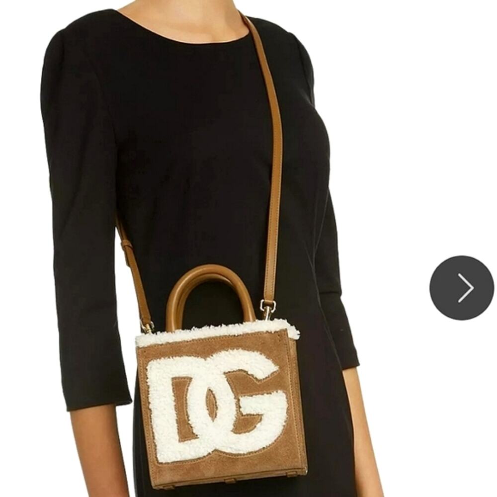 NWD$1645 Dolce & Gabbana Logo DG Faux Suede & Shearling Mini Crossbody Tote Bag - Picture 2 of 16